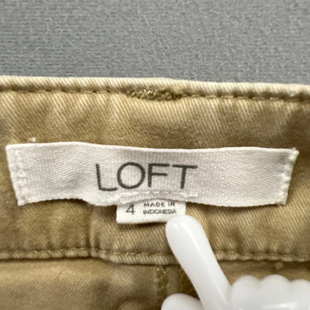 Loft Chino Pants Womens 4 Tan Cotton Stretch Resort Wear Straight Leg Frayed Hem